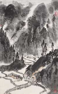 亚明 庚申（1980年）作 湘西风景 立轴